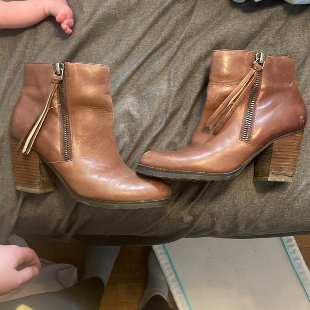 Heeled leather booties. Very cute. Good condition